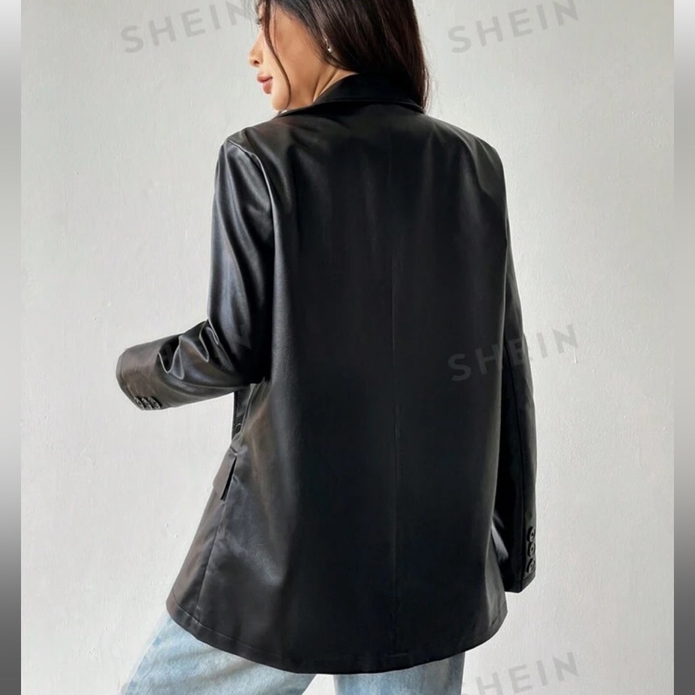 SHEIN EZwear Lapel Pu Blazer Jacket